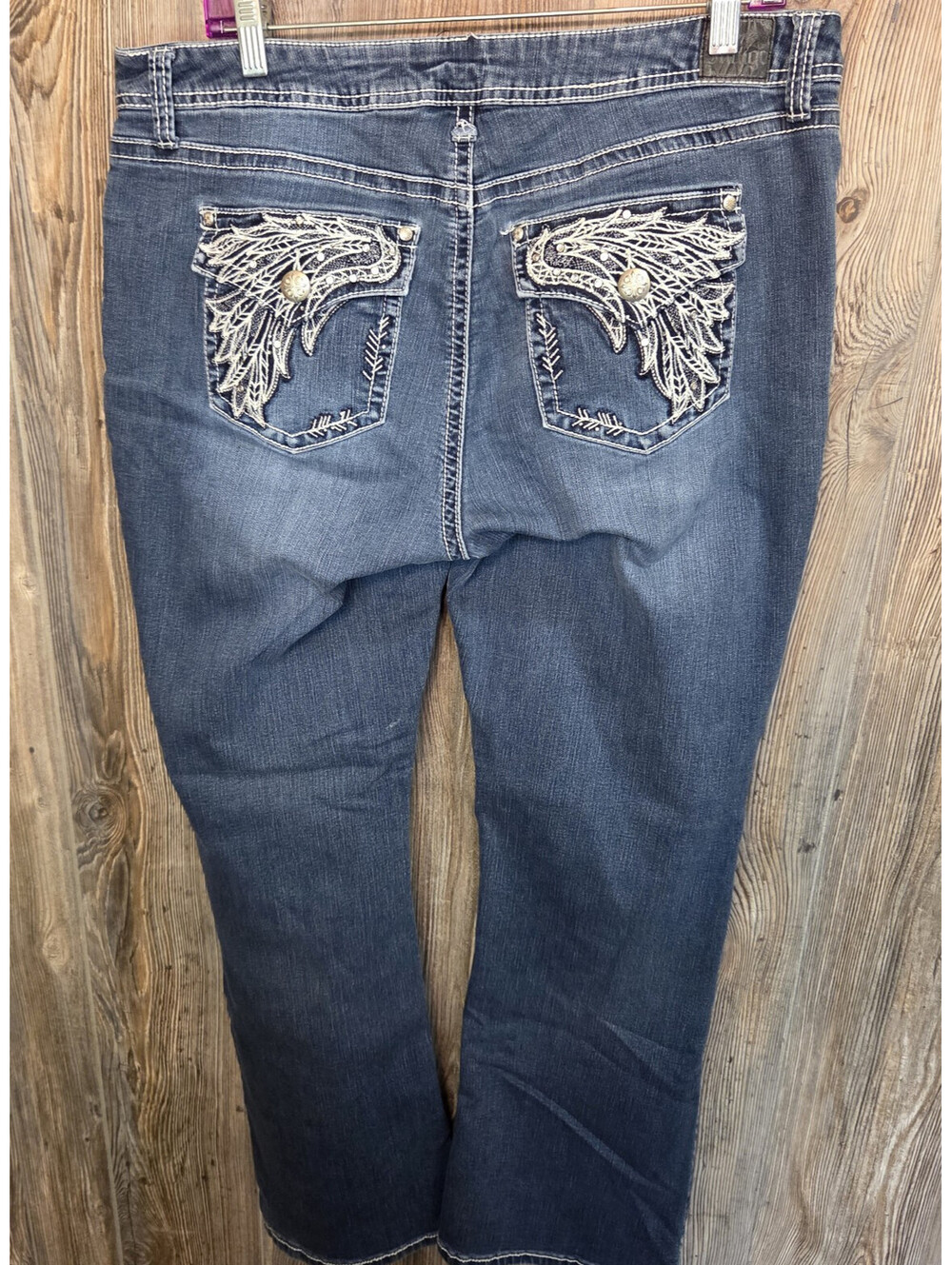 Love Indigo Denim Blue Jeans Women Size 16 (36x30) Bootcut Angel Wings Rodeo